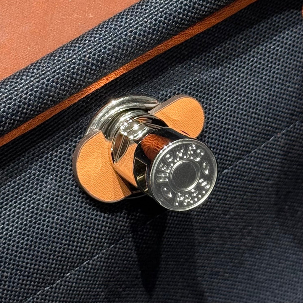 HERMES 25S MINI HERBAG 20 IN NAVY BLUE CANVAS SILVER HARDWARE