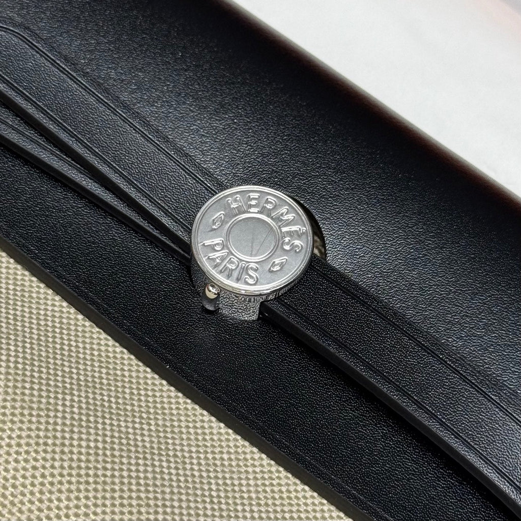 HERMES 25S MINI HERBAG 20 IN BEIGE AND BLACK CANVAS SILVER HARDWARE