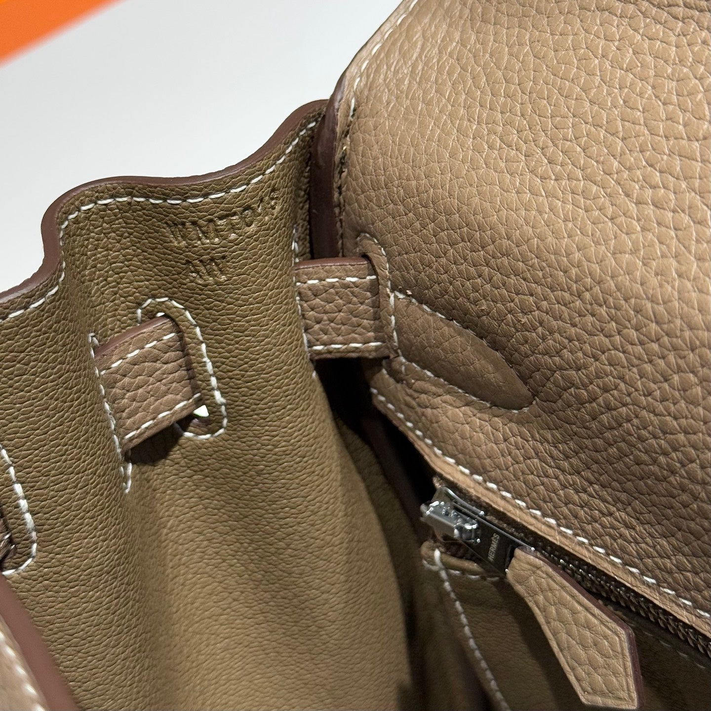 HERMES 25S KELLY BAG 28 IN ETOUPE EPSOM CALFSKIN SILVER HARDWARE