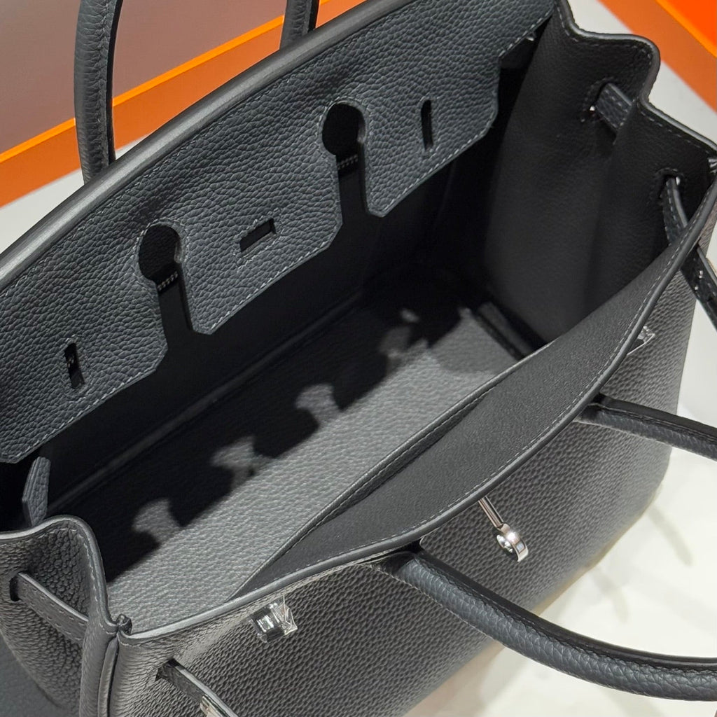 HERMES 25S MEDIUM BIRKIN 25 IN ANTHRAZITGRAUEM KALBSLEDER SILBERNE BESCHLÄGE