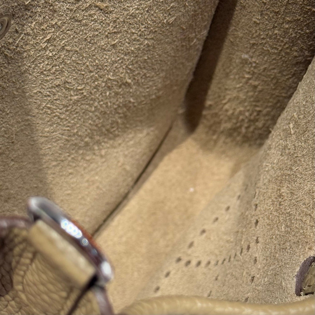 HERMES 25S MINI EVELYNE 18 IN BEIGE MARFA PATTERNED STRAP CALFSKIN SILVER HARDWARE