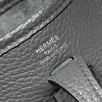 HERMES 25S MINI EVELYNE 18 IN CHARCOAL GRAY PATTERNED STRAP CALFSKIN SILVER HARDWARE