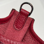 HERMES 25S MINI EVELYNE 18 IN BURGUNDY PATTERNED STRAP CALFSKIN SILVER HARDWARE