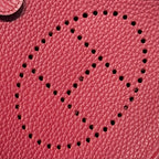 HERMES 25S MINI EVELYNE 18 IN BURGUNDY PATTERNED STRAP CALFSKIN SILVER HARDWARE