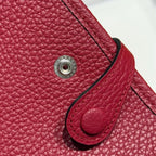 HERMES 25S MINI EVELYNE 18 IN BURGUNDY PATTERNED STRAP CALFSKIN SILVER HARDWARE