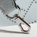 HERMES 25S MINI EVELYNE 18 IN MIST BLUE PATTERNED STRAP CALFSKIN SILVER HARDWARE