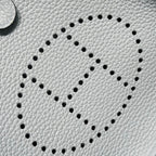 HERMES 25S MINI EVELYNE 18 IN MIST BLUE PATTERNED STRAP CALFSKIN SILVER HARDWARE