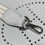 HERMES 25S MINI EVELYNE 18 IN MIST BLUE PATTERNED STRAP CALFSKIN SILVER HARDWARE