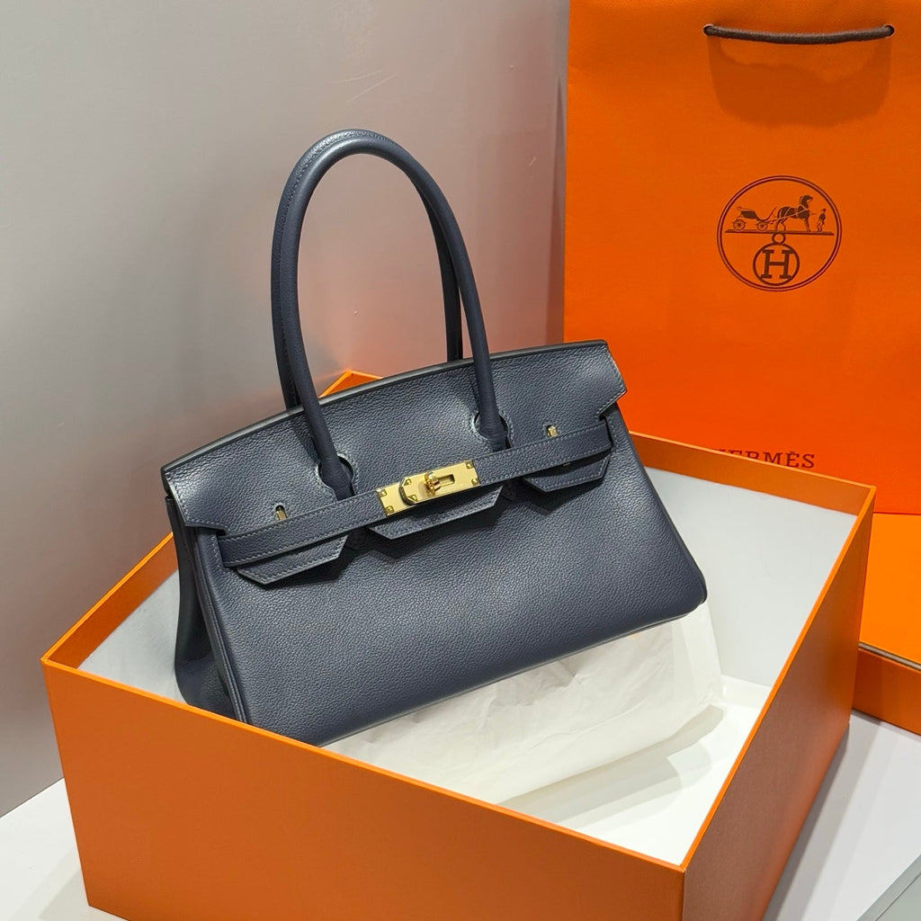 HERMES 25S SCHULTER BIRKIN 29 IN MITTERNACHTSBLAUEM KALBSLEDER GOLDENE BESCHLÄGE