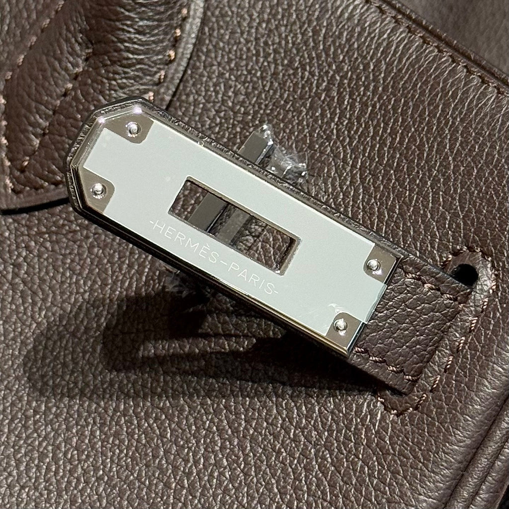 HERMES 25S SCHULTER BIRKIN 29 IN ANTHRABUTTER-KALBLEDER MIT SILBERNEN BESCHLÄGEN