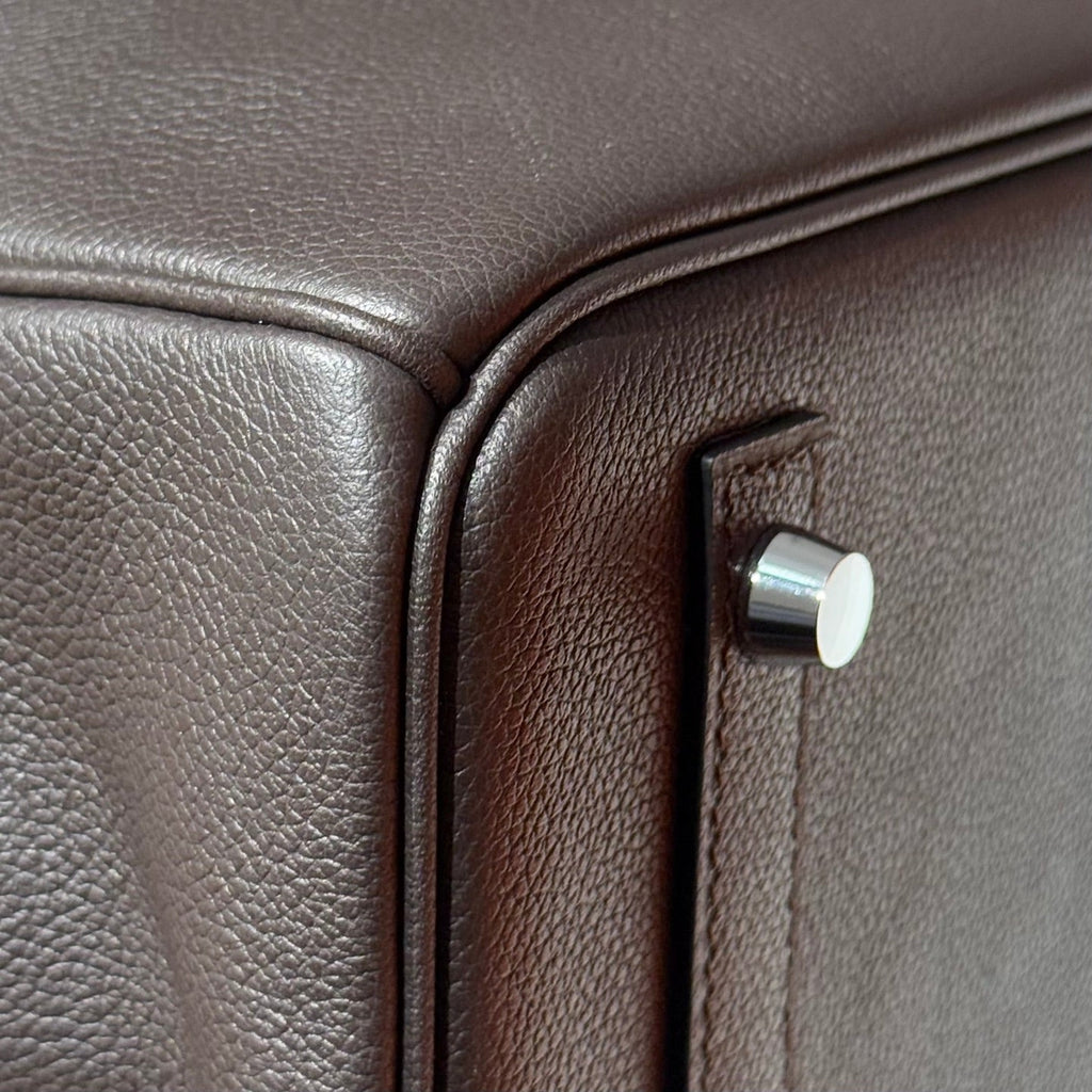 HERMES 25S SCHULTER BIRKIN 29 IN ANTHRABUTTER-KALBLEDER MIT SILBERNEN BESCHLÄGEN