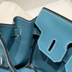 HERMES 25S SCHULTER BIRKIN 29 IN DENIM BLAUEM KALBSLEDER SILBERNE BESCHLÄGE