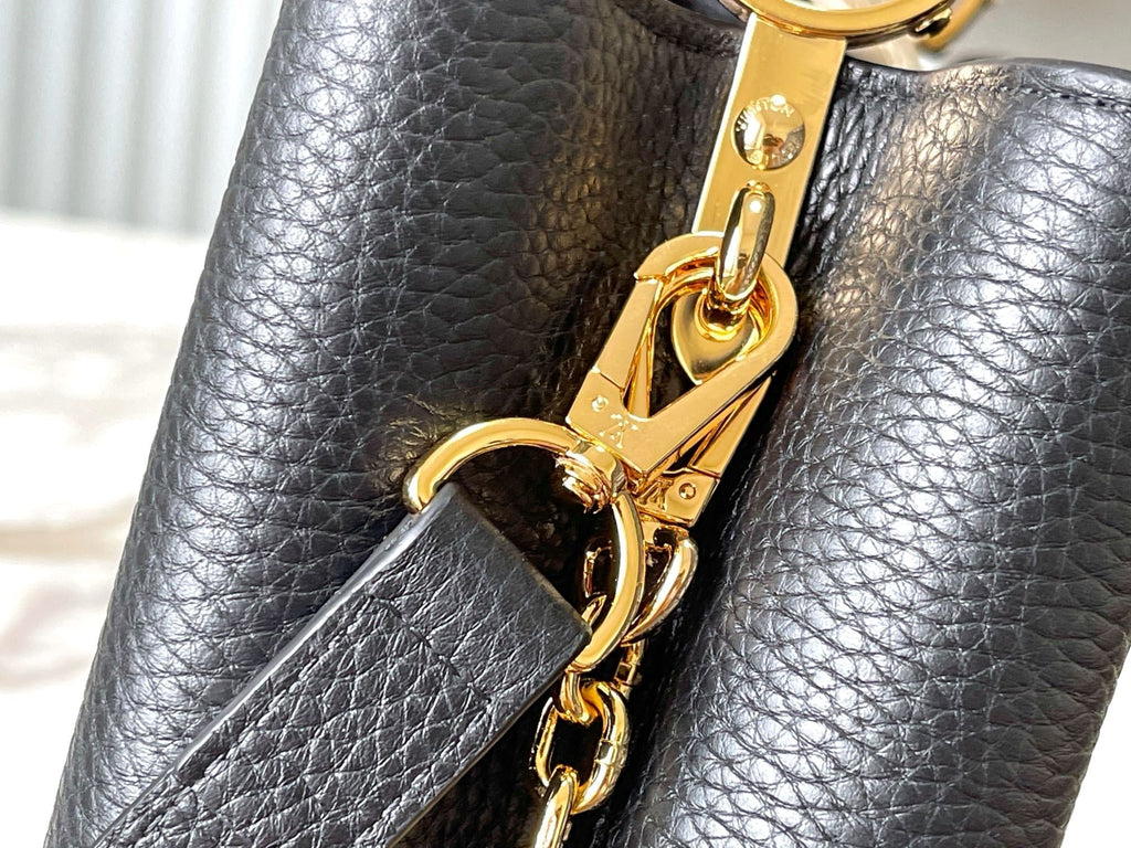 CAPUCINES BB 27 IN SCHWARZ MIX WEISS TAURILLON GOLD HARDWARE