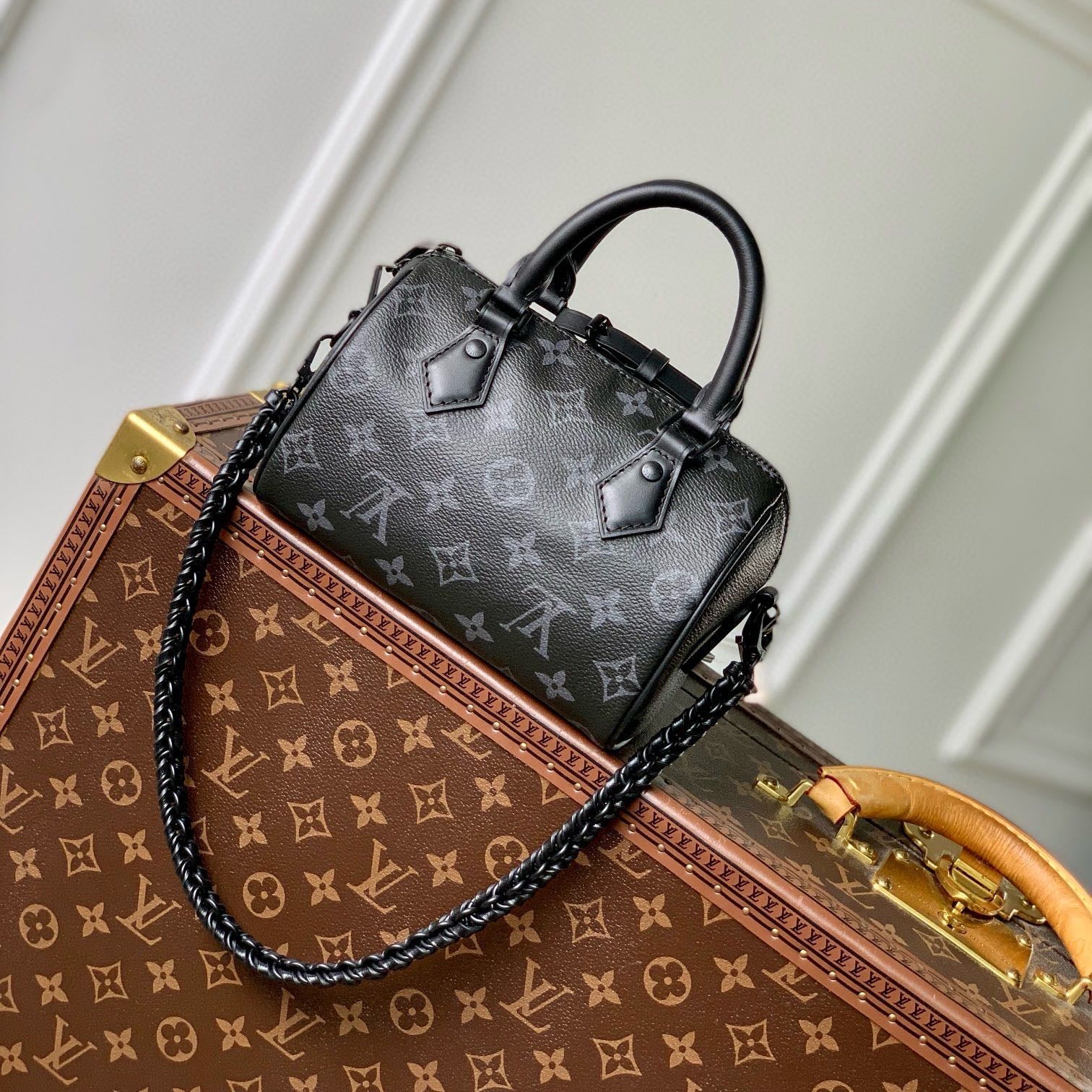 SPEEDY BAG 18 IN SCHWARZ MONOGRAMM BESCHICHTETES CANVAS SCHWARZE BESCHLÄGE