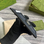 OPHIDIA GG 11 Kartenetui Dunkelblaues Canvas und schwarzes Kalbsleder