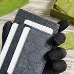 OPHIDIA GG 11 Kartenetui Dunkelblaues Canvas und schwarzes Kalbsleder