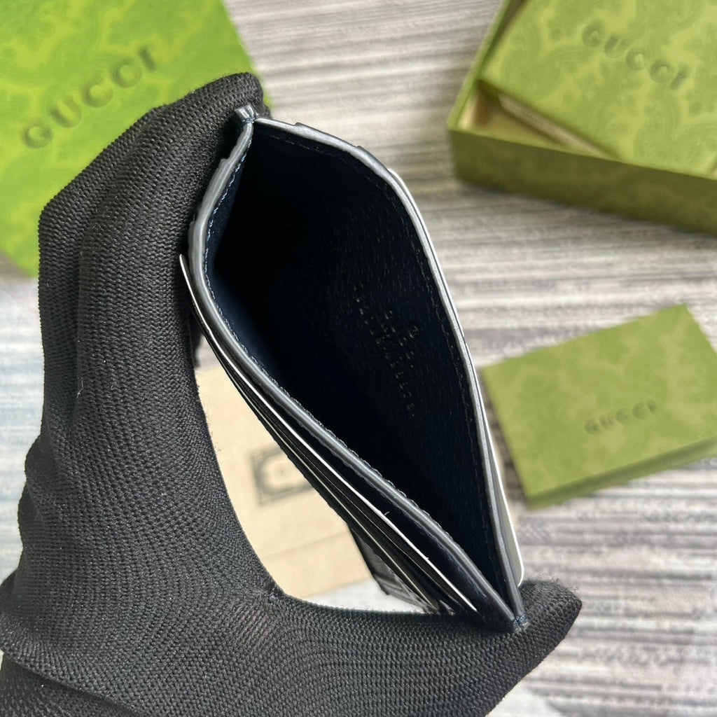 OPHIDIA GG 11 Kartenetui Dunkelblaues Canvas und schwarzes Kalbsleder