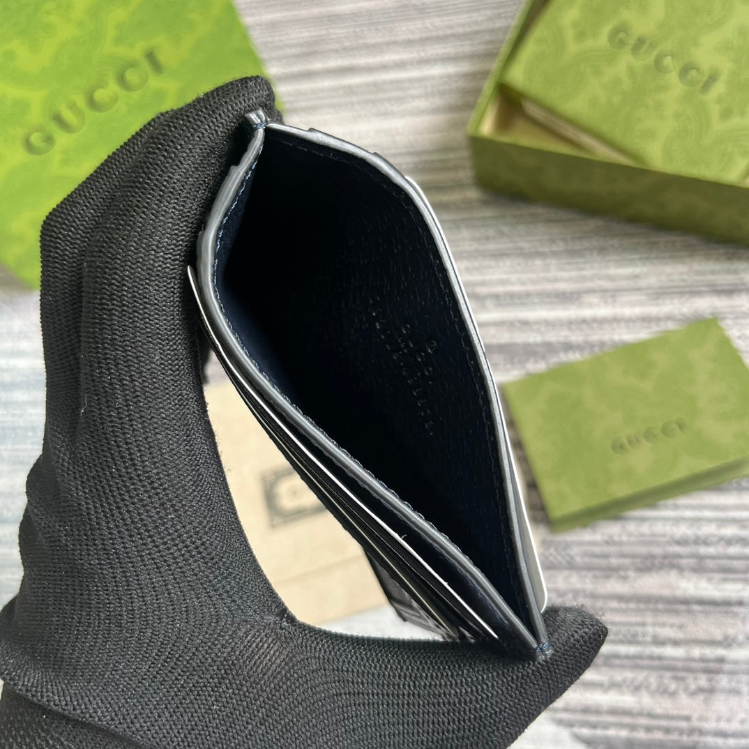 OPHIDIA GG 11 Kartenetui Dunkelblaues Canvas und schwarzes Kalbsleder