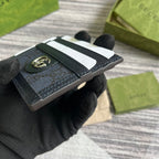 OPHIDIA GG 11 Kartenetui Dunkelblaues Canvas und schwarzes Kalbsleder