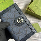 OPHIDIA GG 12-Karten-Etui, dunkelblauer Canvas und schwarzes Kalbsleder