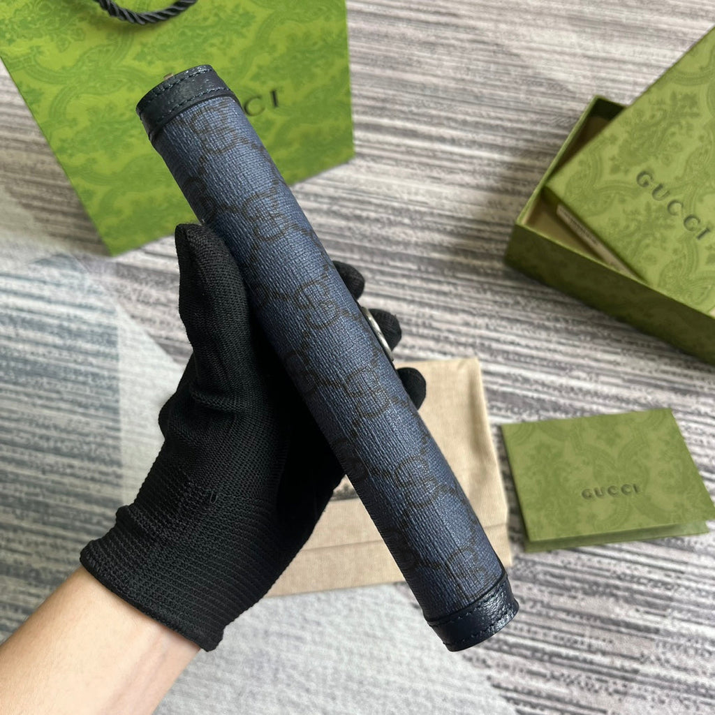 OPHIDIA GG 19 ZIP AROUND GELDBÖRSE DUNKELBLAUES CANVAS UND SCHWARZES KALBSLEDER