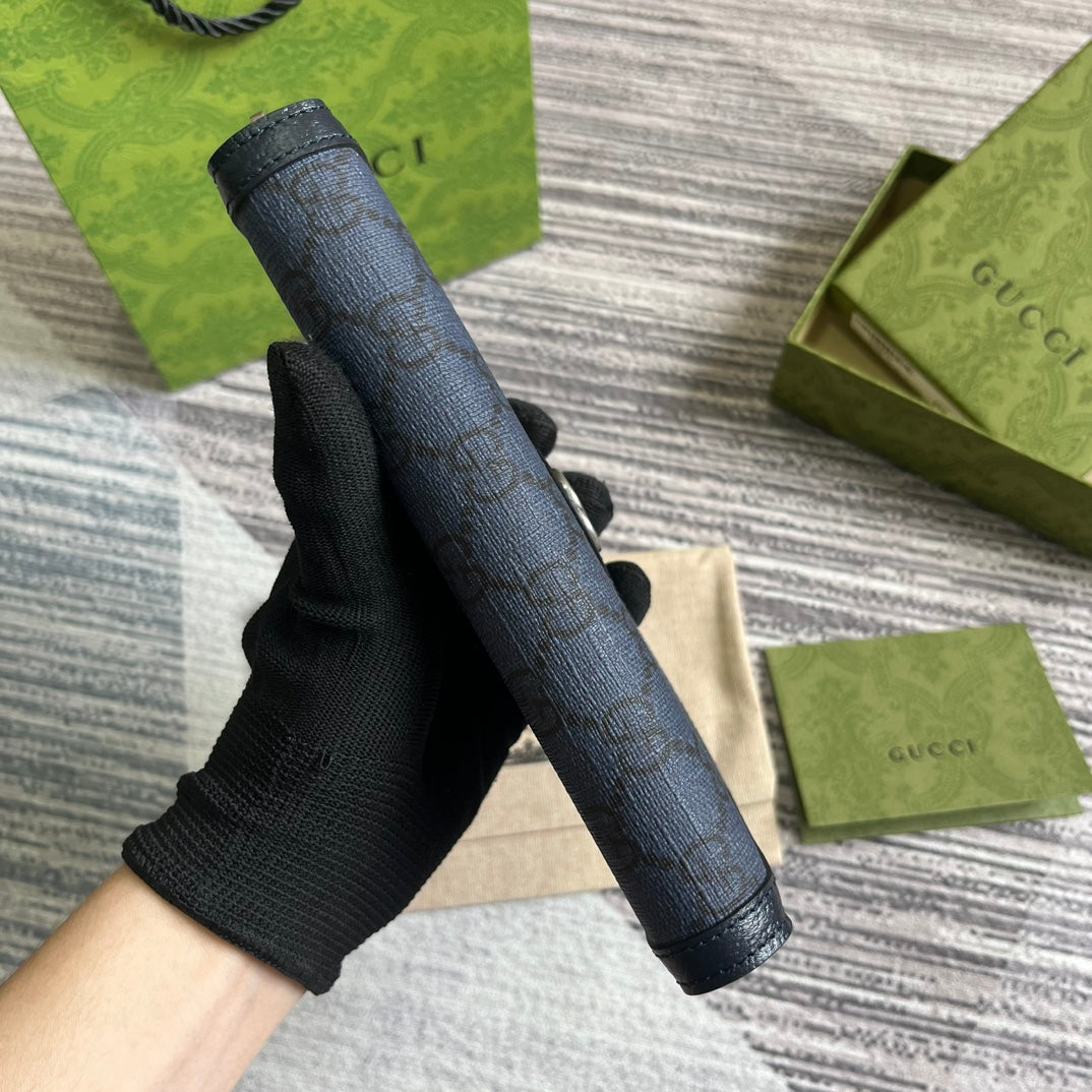 OPHIDIA GG 19 ZIP AROUND GELDBÖRSE DUNKELBLAUES CANVAS UND SCHWARZES KALBSLEDER