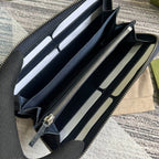 OPHIDIA GG 19 ZIP AROUND GELDBÖRSE DUNKELBLAUES CANVAS UND SCHWARZES KALBSLEDER