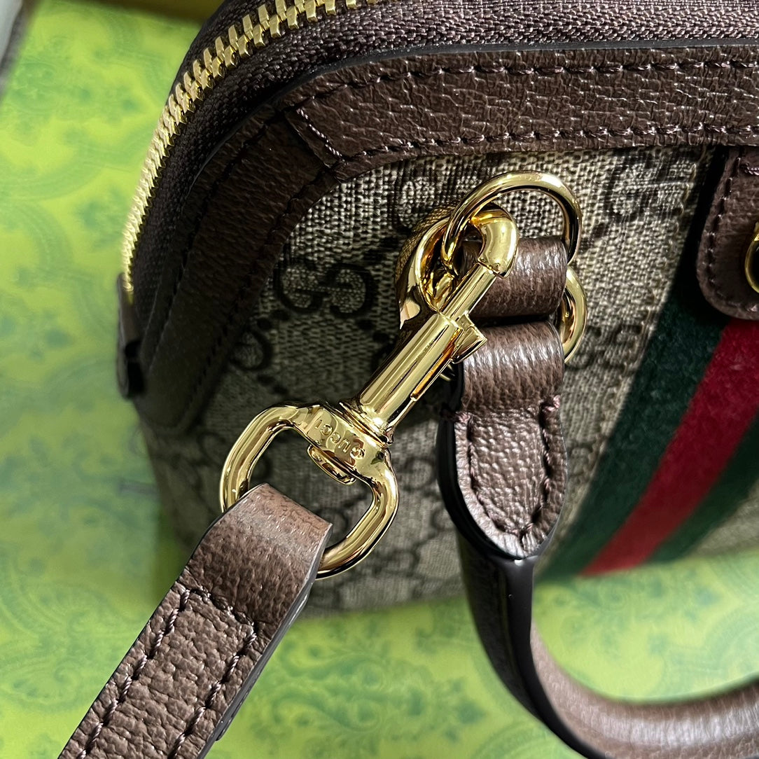 OPHIDIA GG Schultertasche 20 Beige und Ebenholz Supreme Canvas