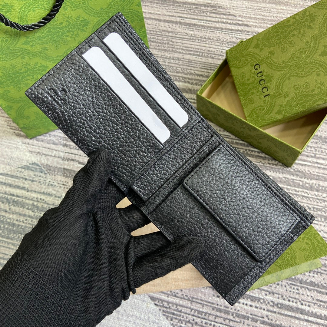 Zweifach gefaltete Geldbörse 11 Zoll, schwarzes Kalbsleder