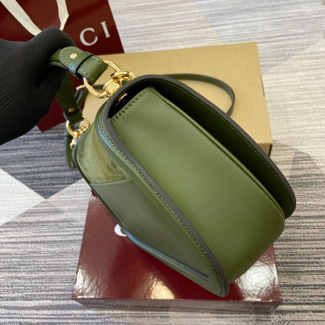 BLONDIE MEDIUM SCHULTERTASCHE 32 IN JUNIPER GREEN CALFLEDER UND WILDTIER GOLDENE BESCHLÄGE