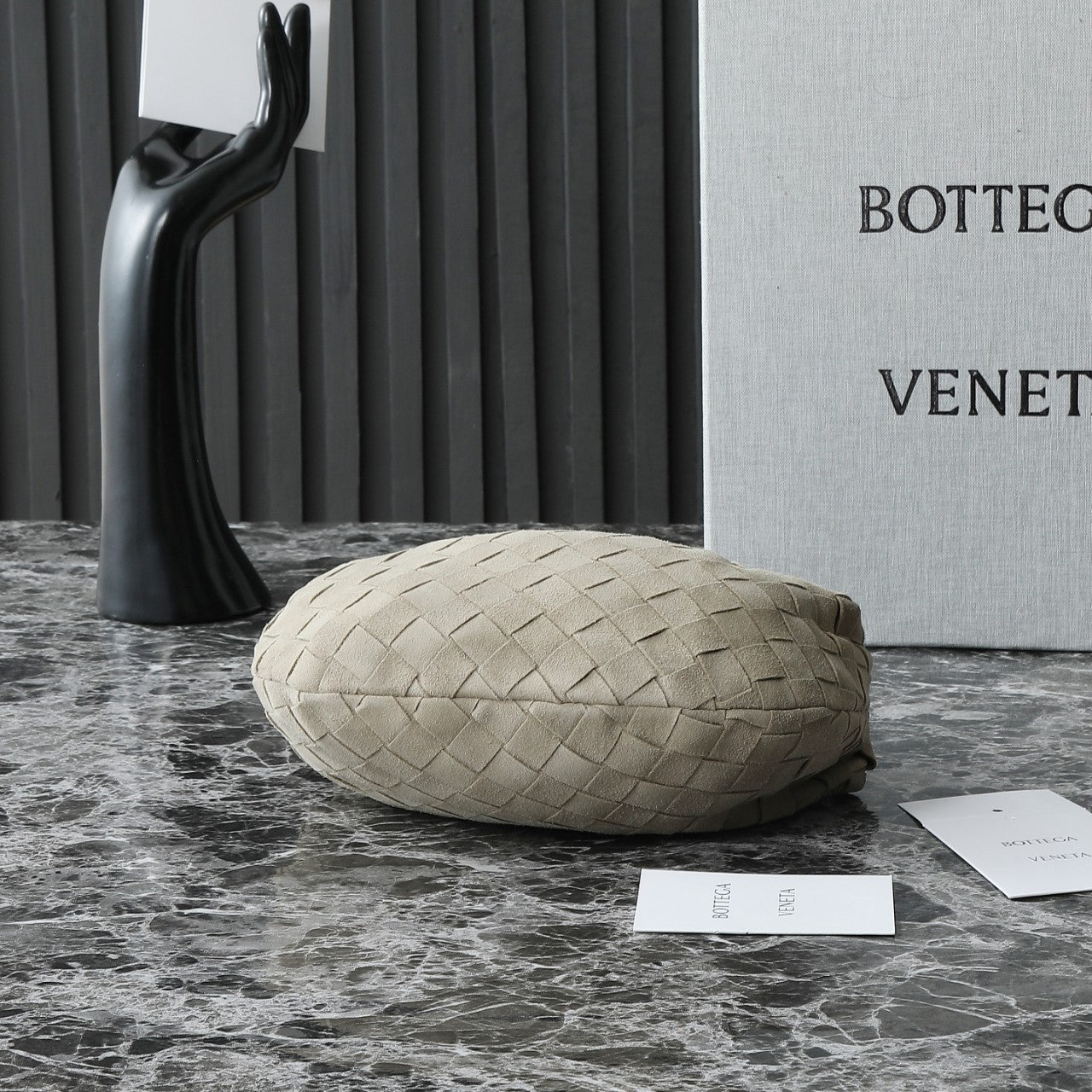 BOTTEGA VENETA 25S MINI JODIE 28 IN MUTED TAUPE SUEDE GOLD HARDWARE