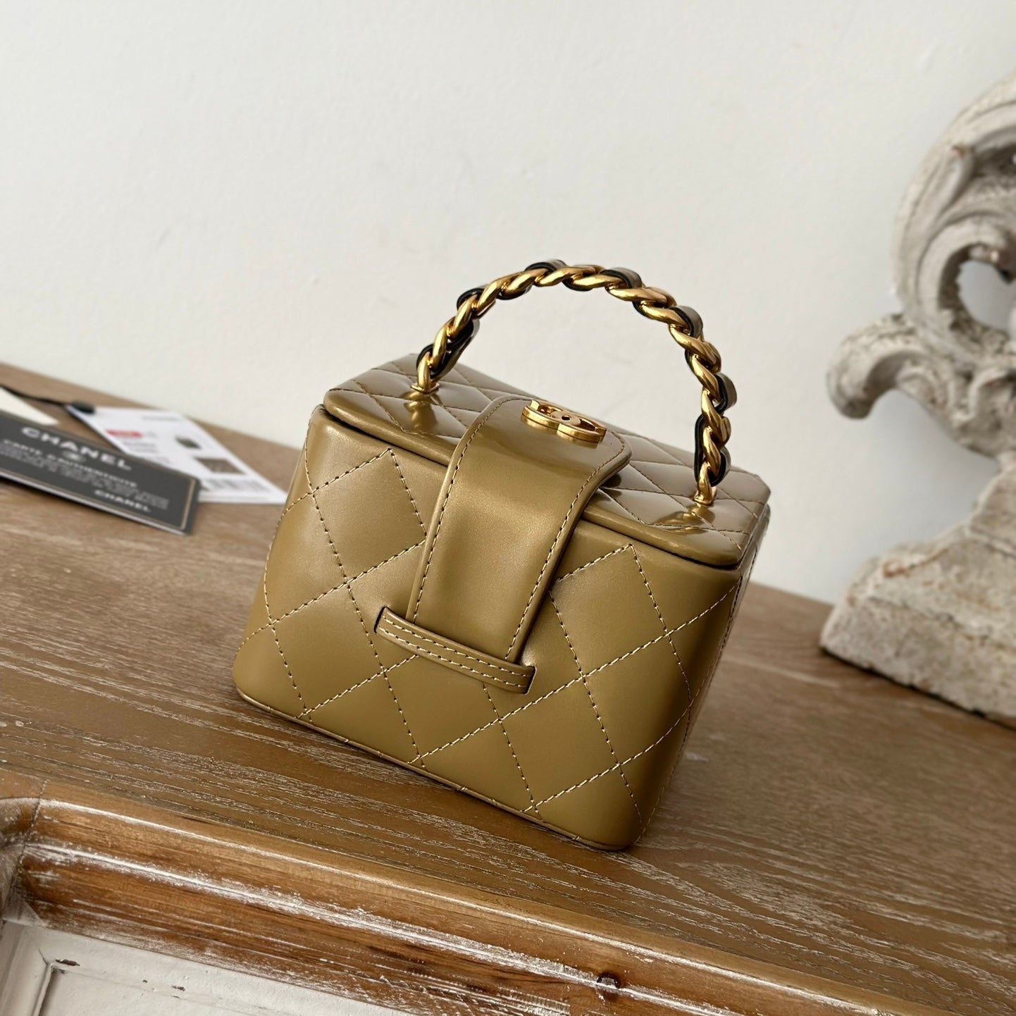 MINI VINTAGE KOSMETIKTASCHE 11 IN CAPE PALLISER GLÄNZENDES KALBSLEDER GOLDENE BESCHLÄGE