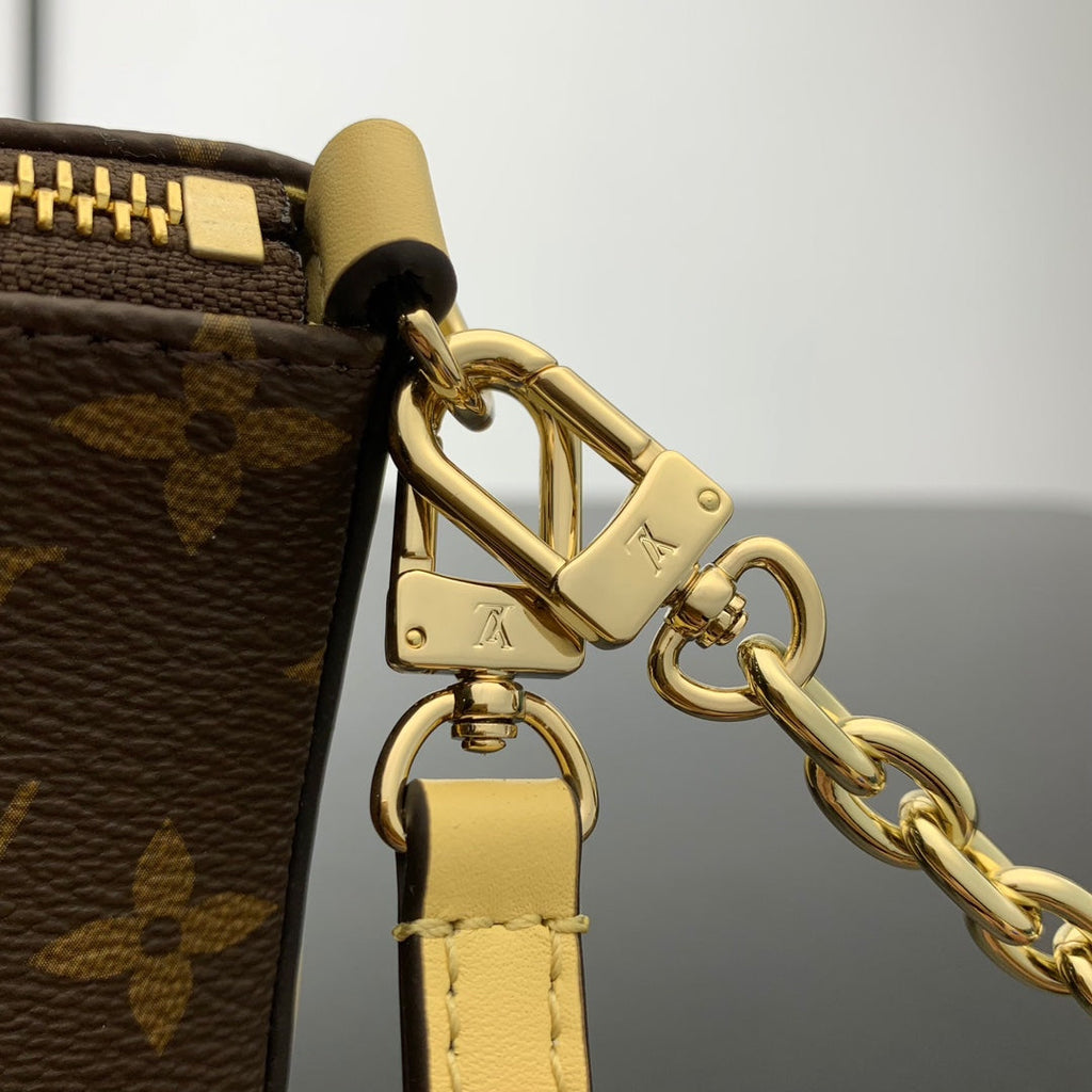 BLOOM POUCH 22 AUS BRAUNEN MONOGRAMM-CANVAS UND SEITEN AUS PASTELGEMÄLDEM KALBSLEDER