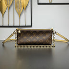 BLOOM POUCH 22 AUS BRAUNEN MONOGRAMM-CANVAS UND SEITEN AUS PASTELGEMÄLDEM KALBSLEDER