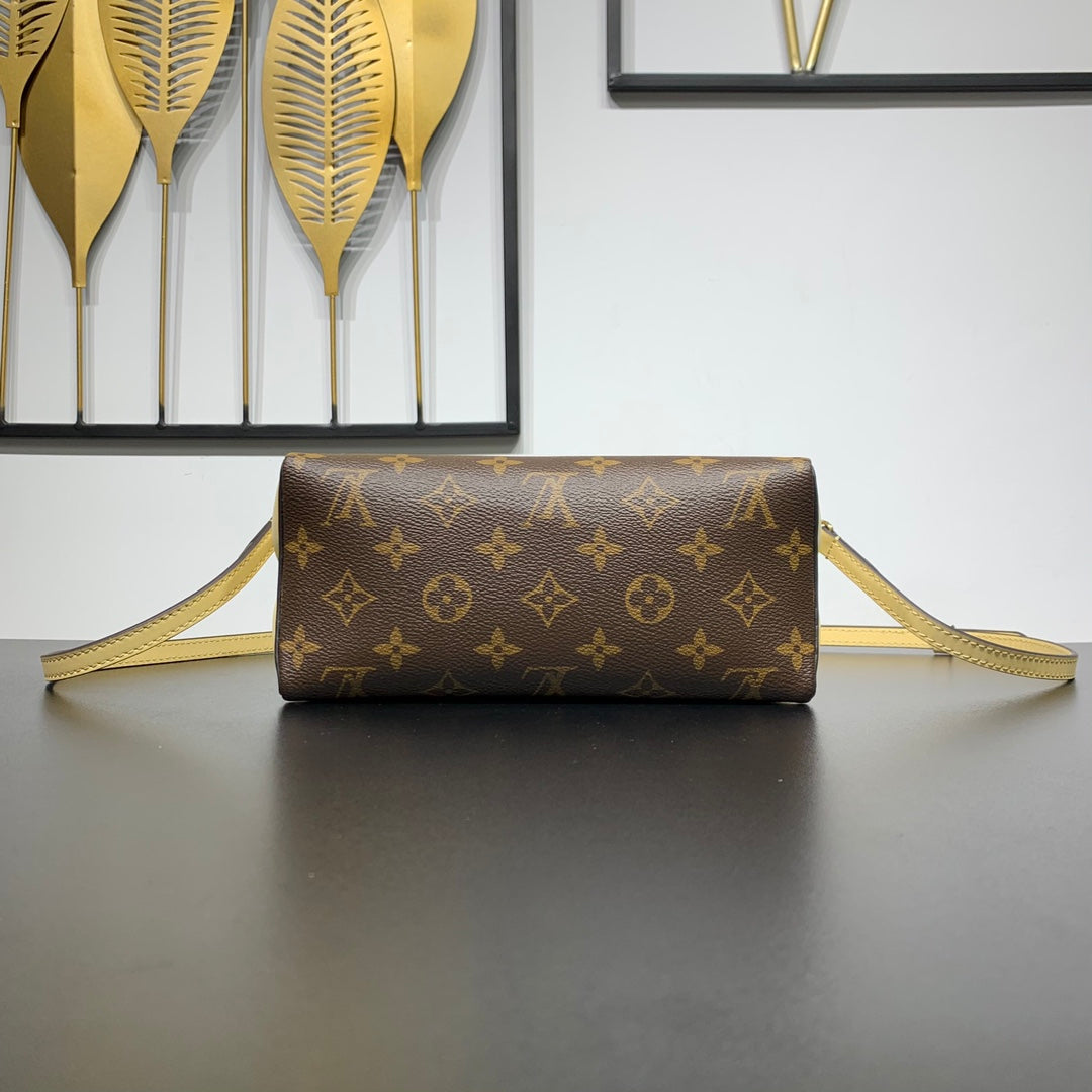 BLOOM POUCH 22 AUS BRAUNEN MONOGRAMM-CANVAS UND SEITEN AUS PASTELGEMÄLDEM KALBSLEDER