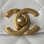 MINI-Klapptasche 19 Zoll aus weißem Kalbsleder mit doppelter Goldkugel