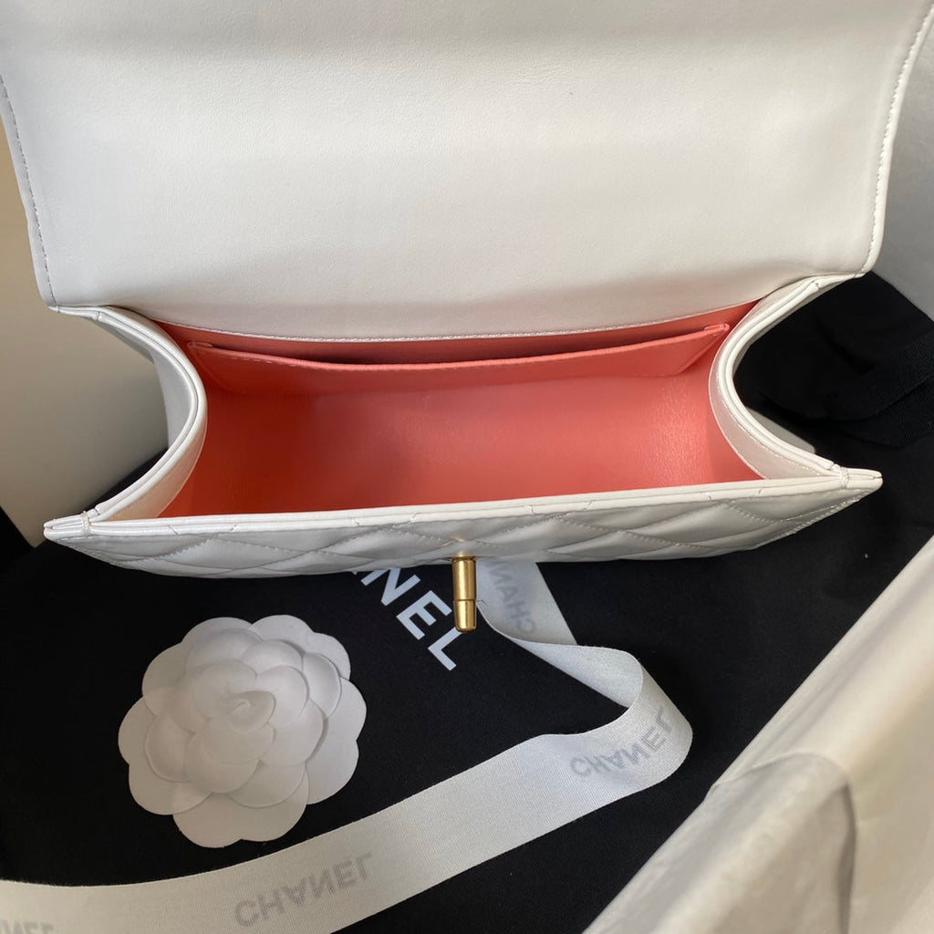 MINI-Klapptasche 19 Zoll aus weißem Kalbsleder mit doppelter Goldkugel