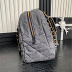 Bowlingtasche 44 in Santas Gray Denim mit goldenen Beschlägen