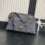 Bowlingtasche 44 in Santas Gray Denim mit goldenen Beschlägen