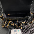 SMALL FLAP BAG 21 IN BLACK CALFSKIN GOLD DOUBLE C THICK CHAIN
