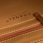 RETRO STYLE FLAP BAG 19 IN RAW SIENNE GRAINED CALFSKIN GOLD HARDWARE