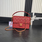 RETRO STYLE FLAP BAG 22 IN STILETTO RED GRAINED CALFSKIN GOLD HARDWARE