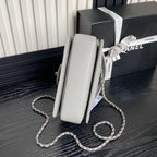 RETRO STYLE FLAP BAG 19 IN RHINO GRAY GRAINED CALFSKIN GOLD HARDWARE