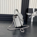 RETRO STYLE FLAP BAG 19 IN RHINO GRAY GRAINED CALFSKIN GOLD HARDWARE