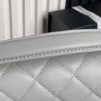 RETRO STYLE FLAP BAG 19 IN RHINO GRAY GRAINED CALFSKIN GOLD HARDWARE