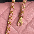 RETRO STYLE FLAP BAG 19 IN LGHT PINK GRAINED CALFSKIN GOLD HARDWARE