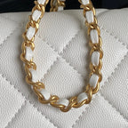 RETRO STYLE FLAP BAG 19 IN WHITE GRAINED CALFSKIN GOLD HARDWARE