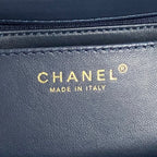 RETRO STYLE FLAP BAG 22 IN NAVY BLUE GRAINED CALFSKIN GOLD HARDWARE