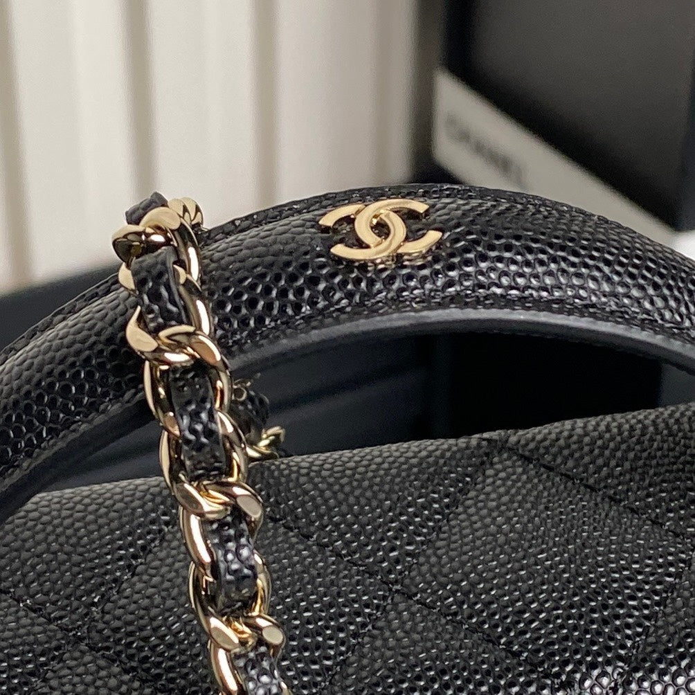 Kosmetiktasche 19 Zoll, schwarz, genarbtes Kalbsleder, goldene Beschläge