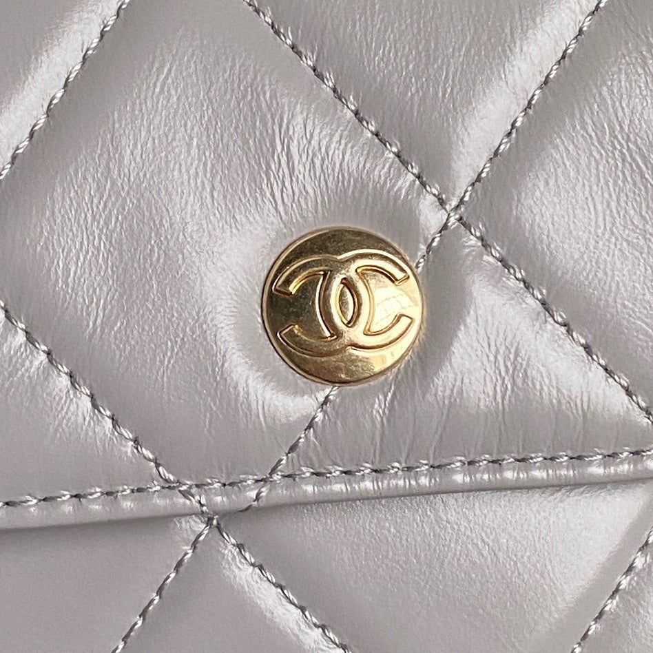 Bowlingtasche 29 Zoll, graues Kalbsleder, goldene Beschläge